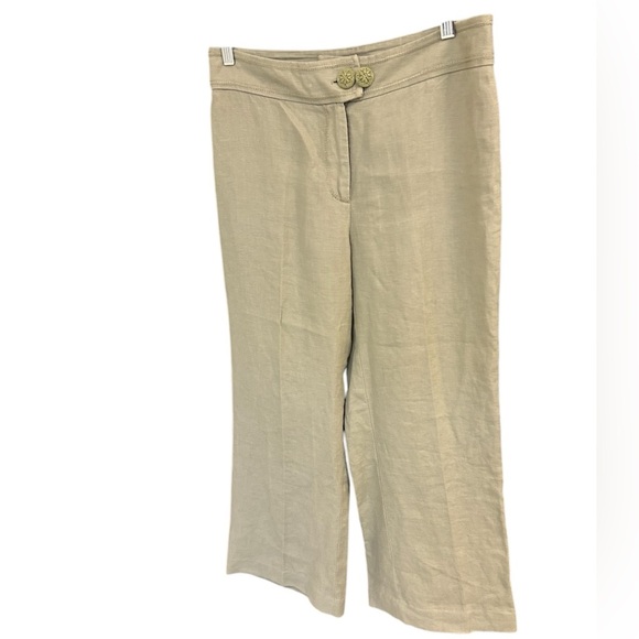 Pure Linen side 10p EUC ultra wide flair 100 percent linen pants with buttons - Picture 2 of 13